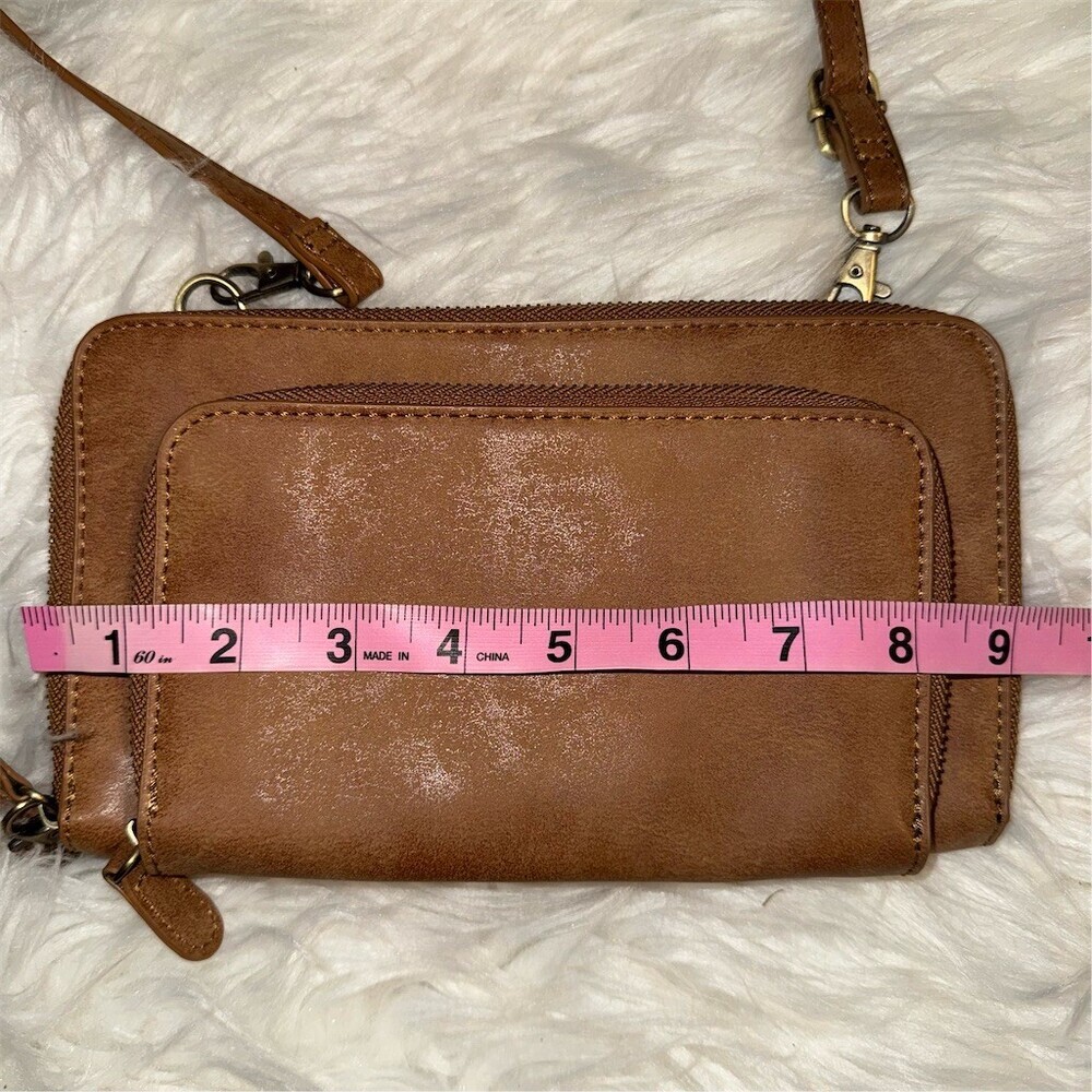 Joy‎ Susan Brushed Crossbody Convertible Wristlet Suede Vegan Leather Brown - Picture 8 of 11